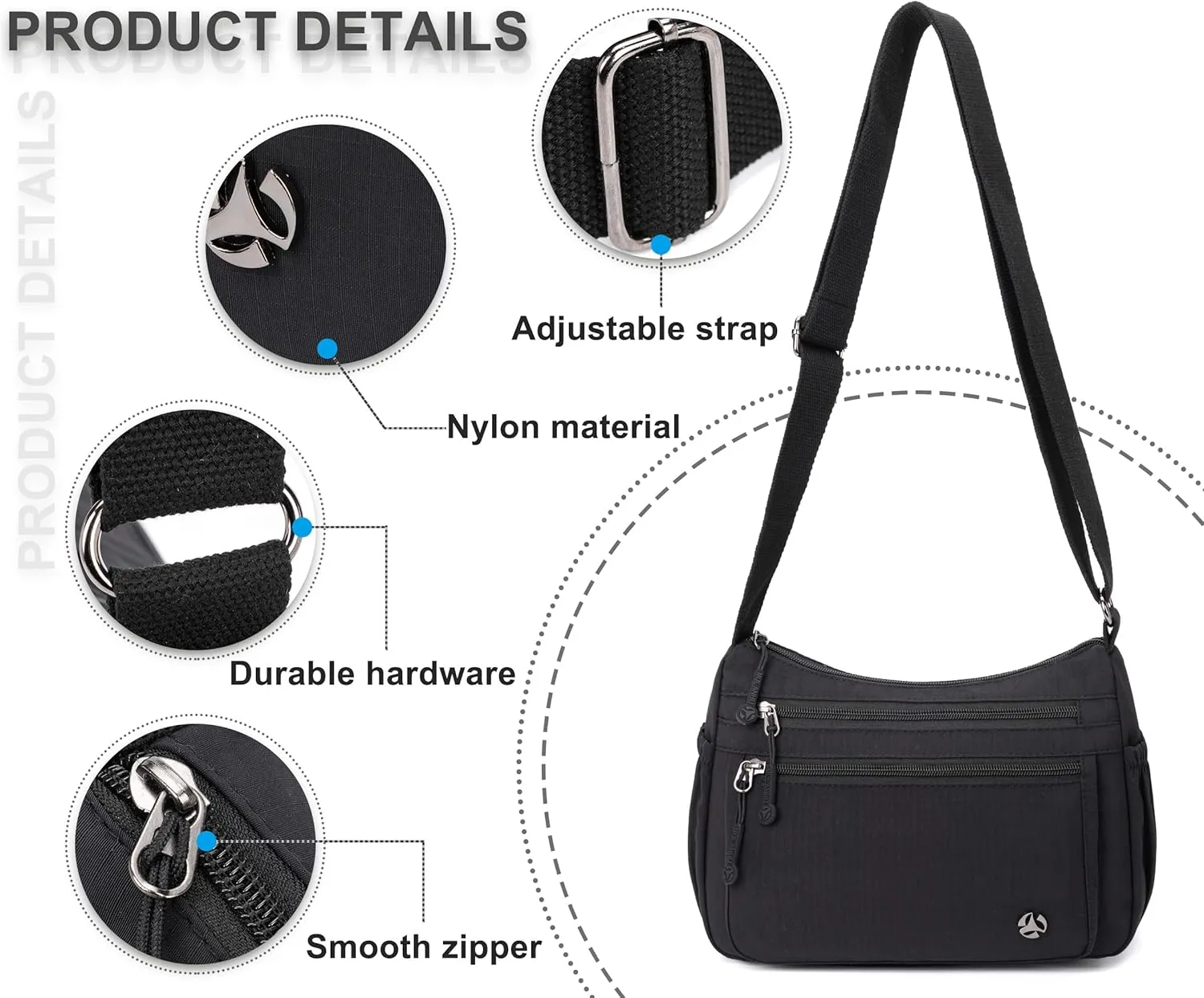 Casual Crossbody Bag with Anti Theft Pocket - Women Lightweight Water-Resistant Purse Bag