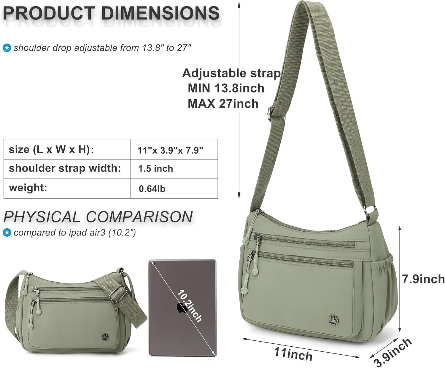 Casual Crossbody Bag with Anti Theft Pocket - Women Lightweight Water-Resistant Purse Bag