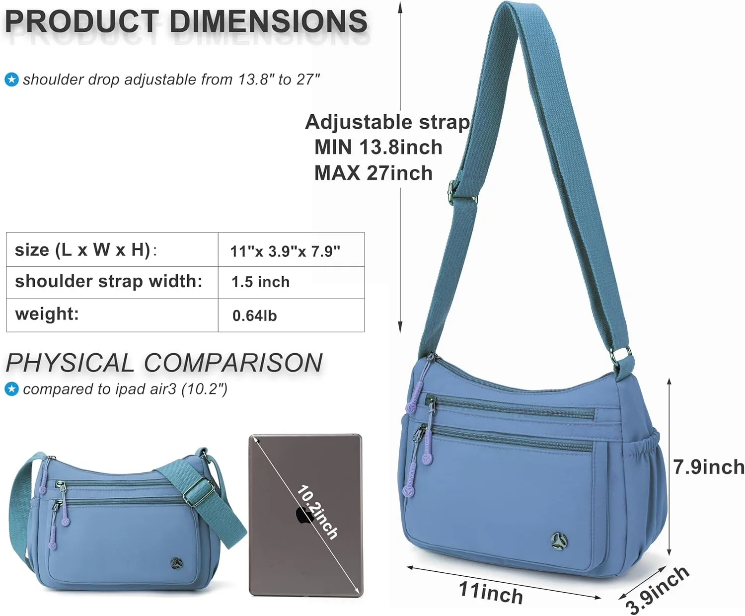 Casual Crossbody Bag with Anti Theft Pocket - Women Lightweight Water-Resistant Purse Bag