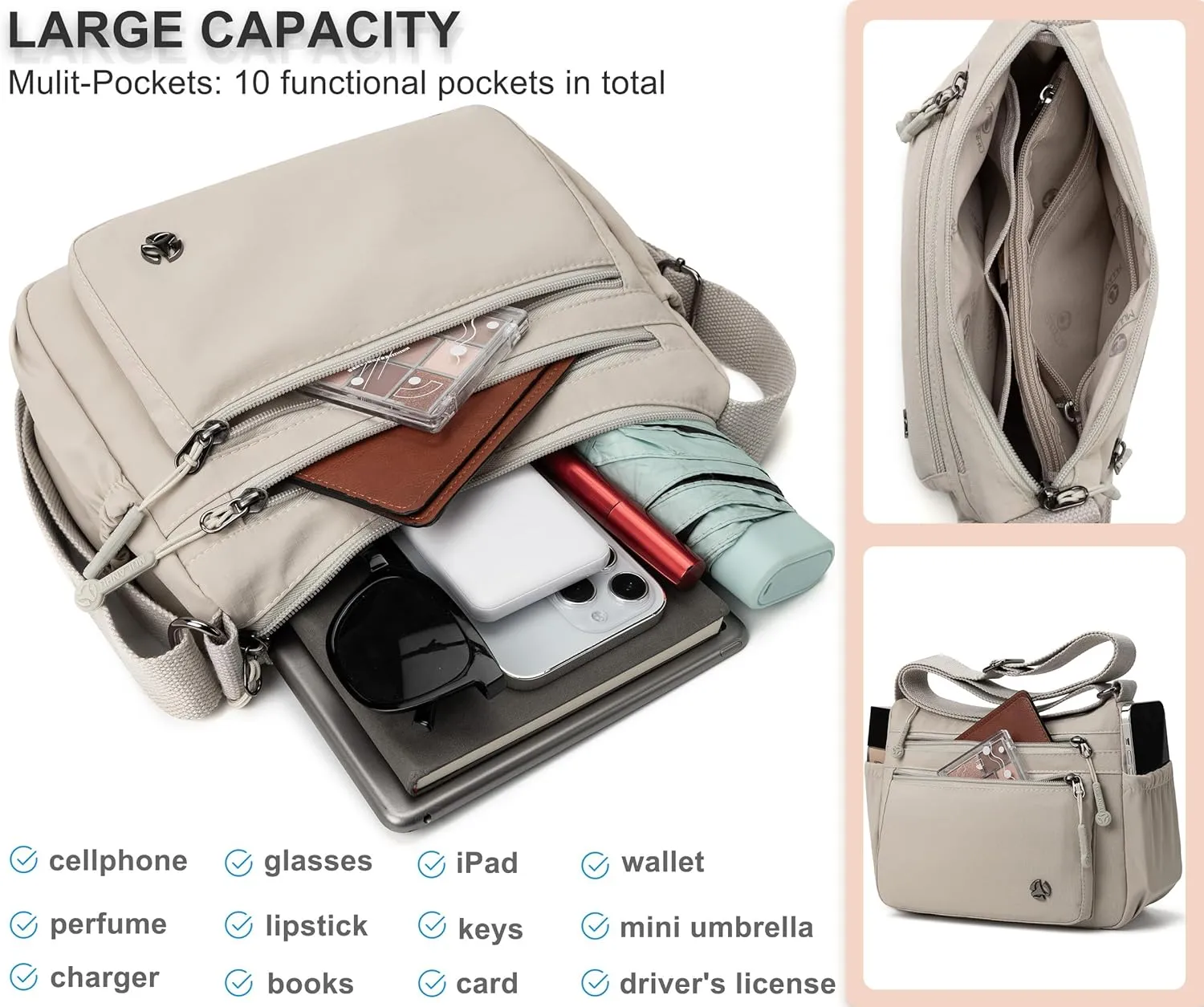 Casual Crossbody Bag with Anti Theft Pocket - Women Lightweight Water-Resistant Purse Bag