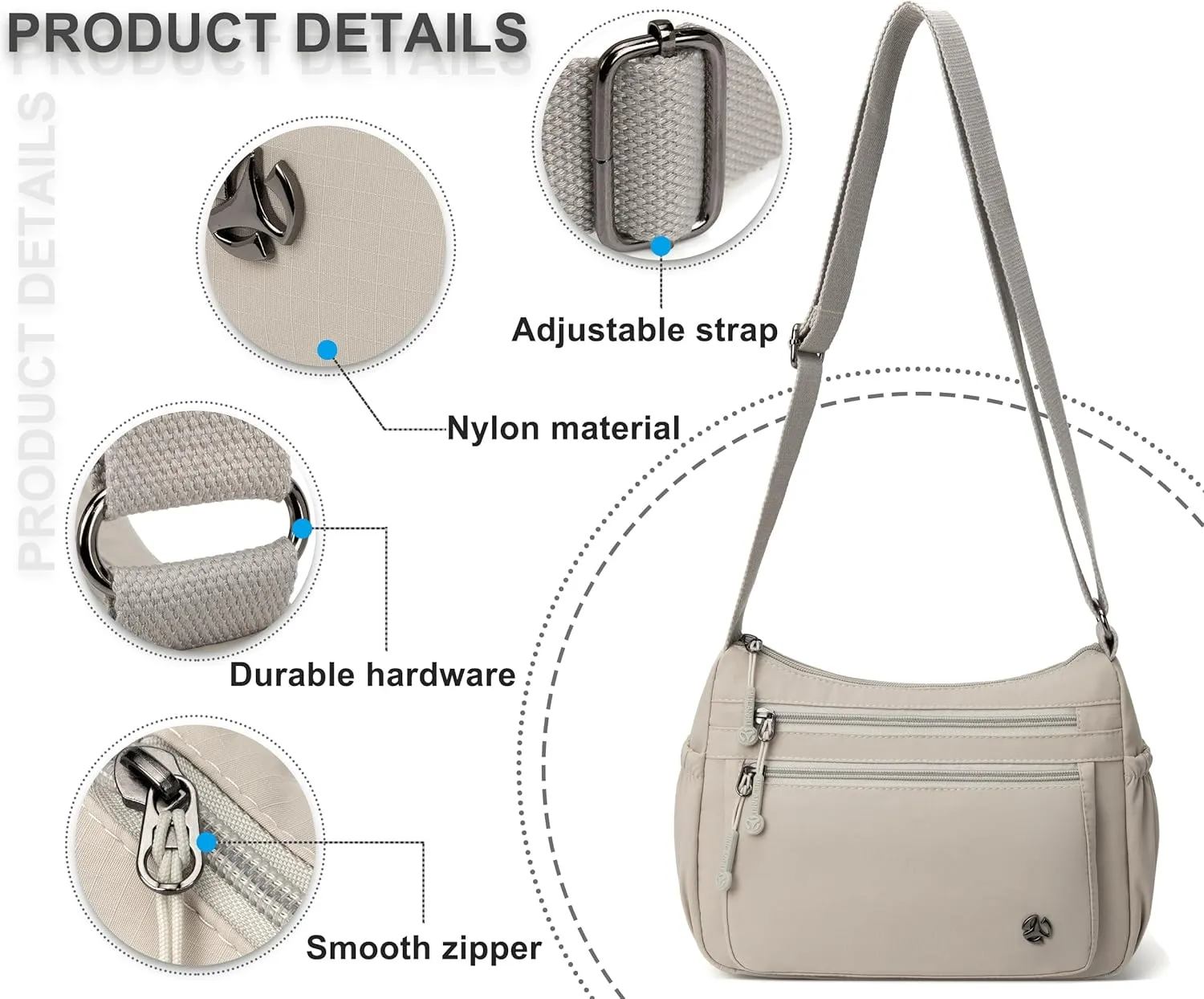 Casual Crossbody Bag with Anti Theft Pocket - Women Lightweight Water-Resistant Purse Bag