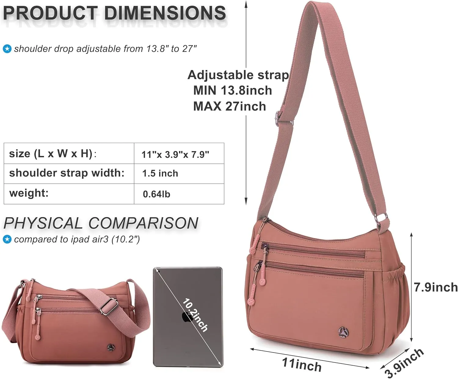 Casual Crossbody Bag with Anti Theft Pocket - Women Lightweight Water-Resistant Purse Bag