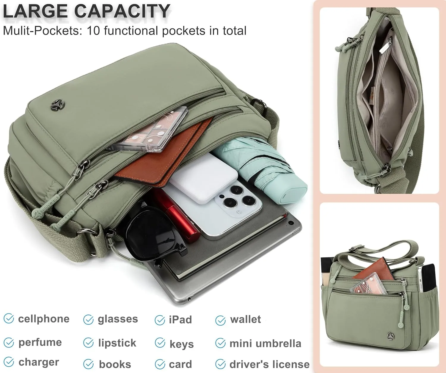 Casual Crossbody Bag with Anti Theft Pocket - Women Lightweight Water-Resistant Purse Bag