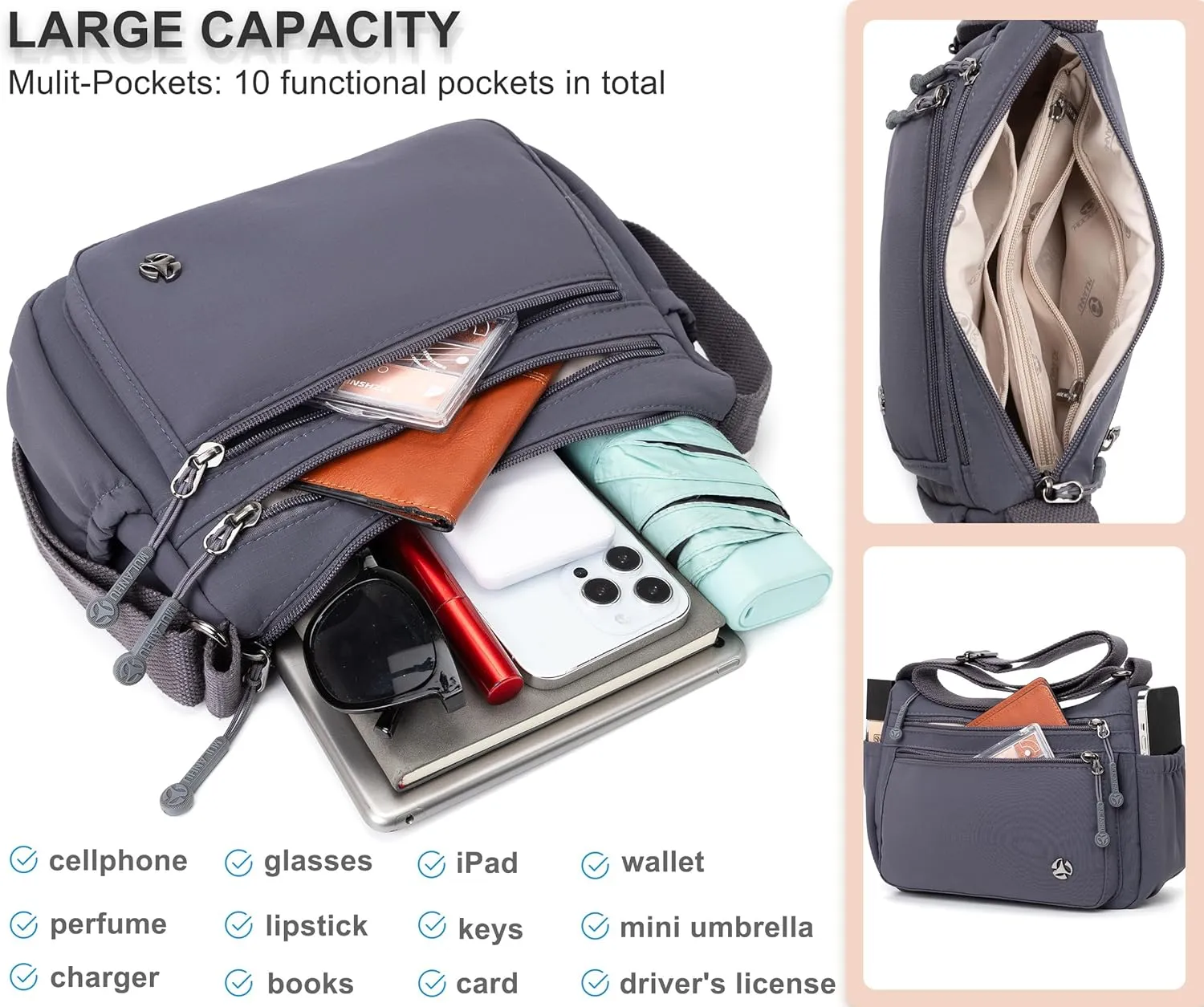 Casual Crossbody Bag with Anti Theft Pocket - Women Lightweight Water-Resistant Purse Bag