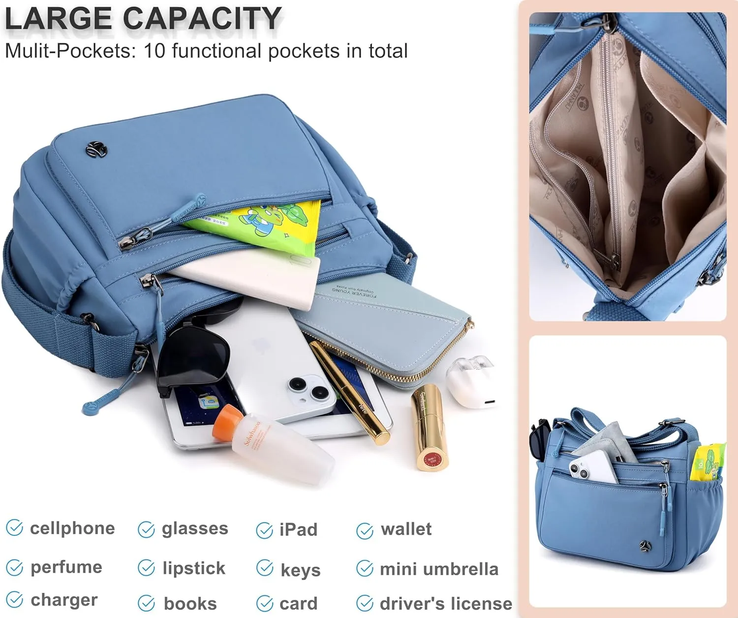 Casual Crossbody Bag with Anti Theft Pocket - Women Lightweight Water-Resistant Purse Bag