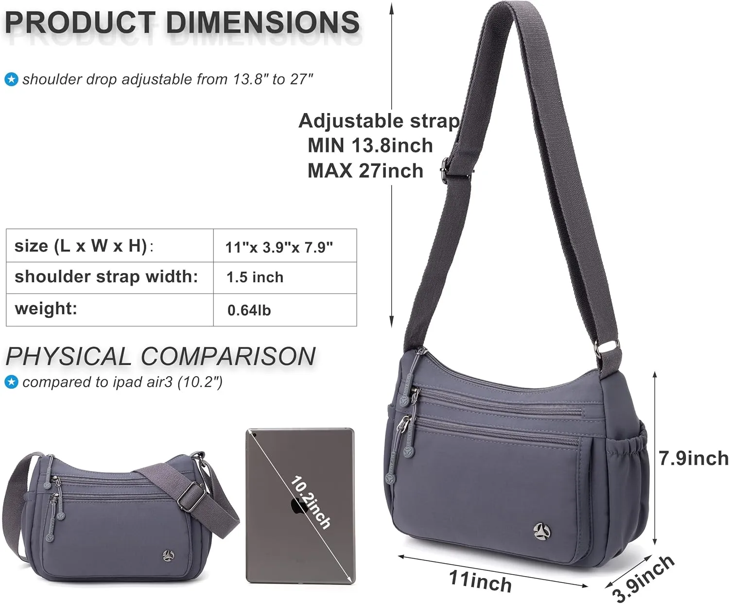 Casual Crossbody Bag with Anti Theft Pocket - Women Lightweight Water-Resistant Purse Bag