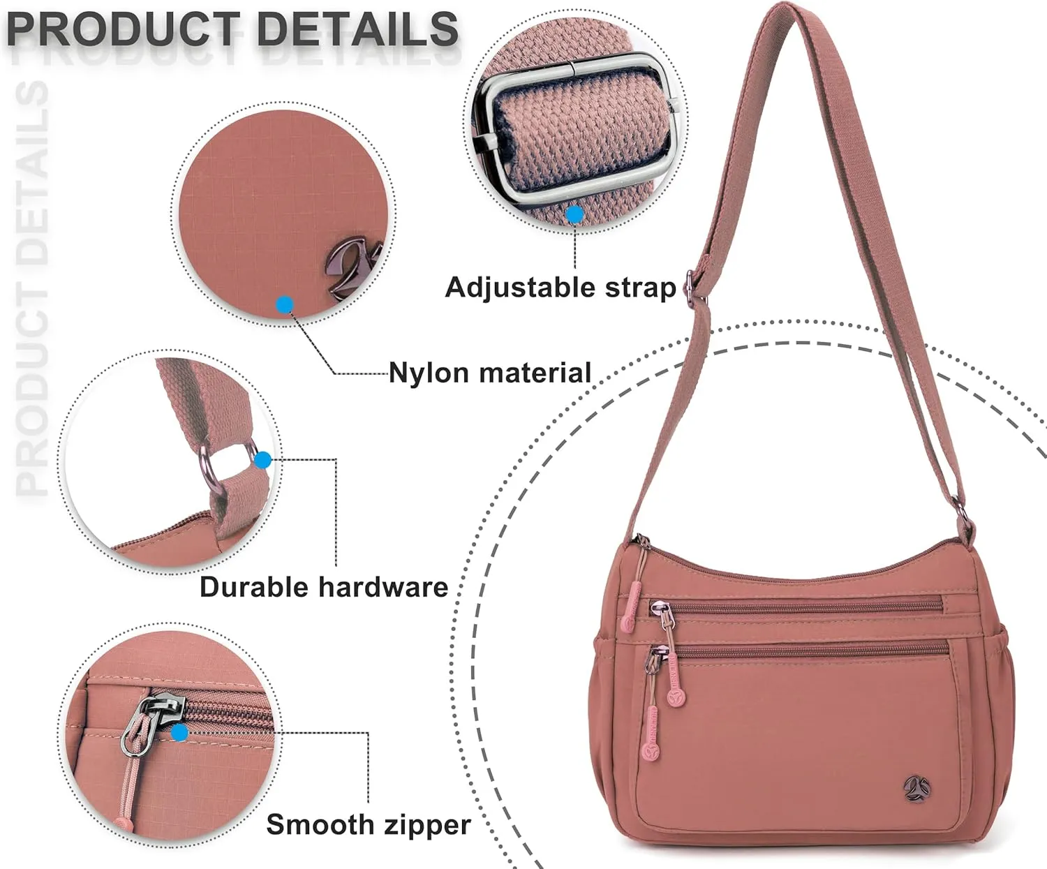 Casual Crossbody Bag with Anti Theft Pocket - Women Lightweight Water-Resistant Purse Bag