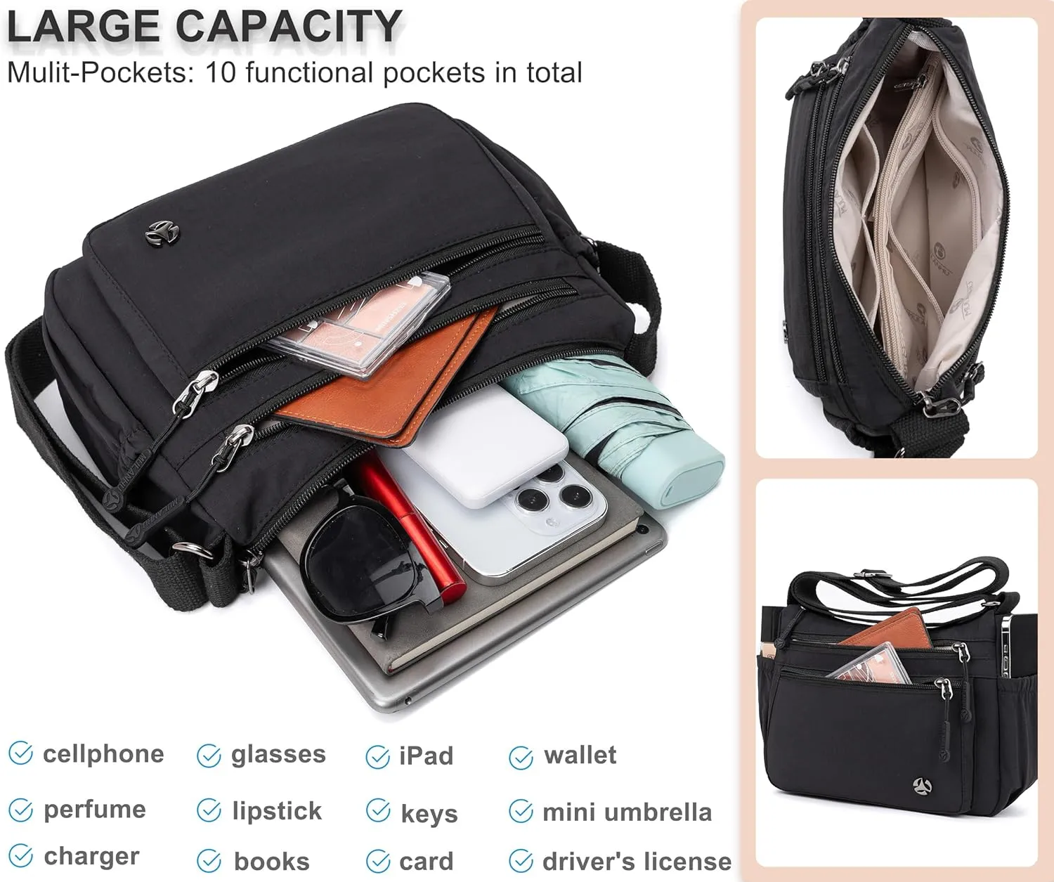 Casual Crossbody Bag with Anti Theft Pocket - Women Lightweight Water-Resistant Purse Bag