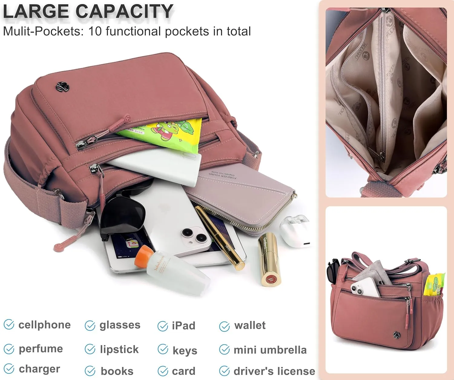 Casual Crossbody Bag with Anti Theft Pocket - Women Lightweight Water-Resistant Purse Bag