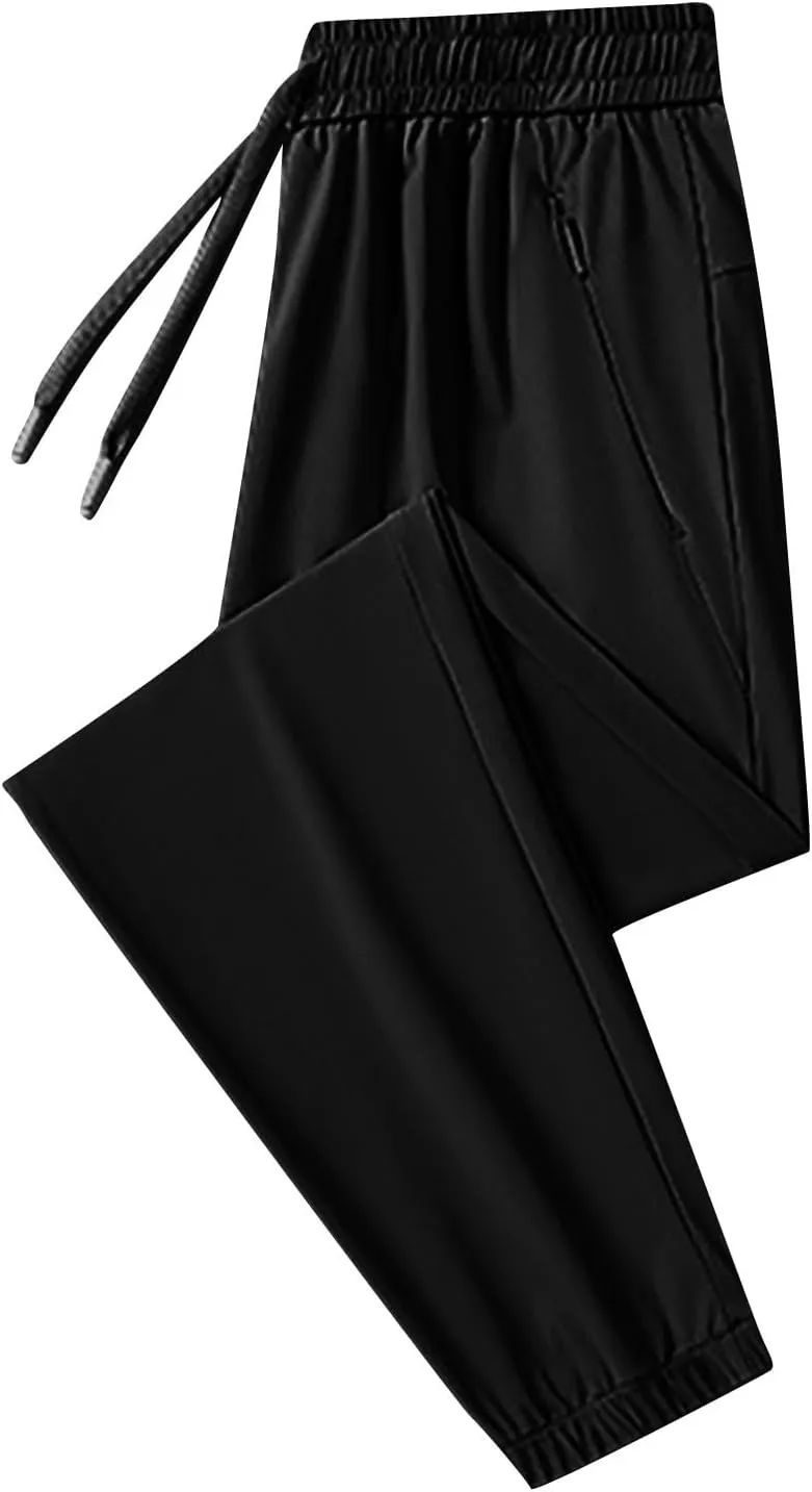 Casual Light Pants Men Belted Foot Pants Solid Sport Pants Relaxed Elastic Waist Pants Breathable Cool Pants