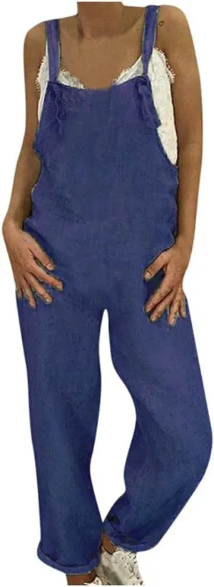 Casual Loose Baggy Bib Pants Linen Cotton Wide Leg Harem Overalls Jumpsuits Casual Rompers Plus Size