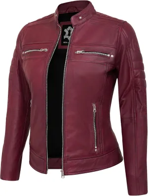 Casual Outerwear Real Lambskin Motorcycle Jacket Women - Classic Biker Style Euro Collar Womens Leather Jacket