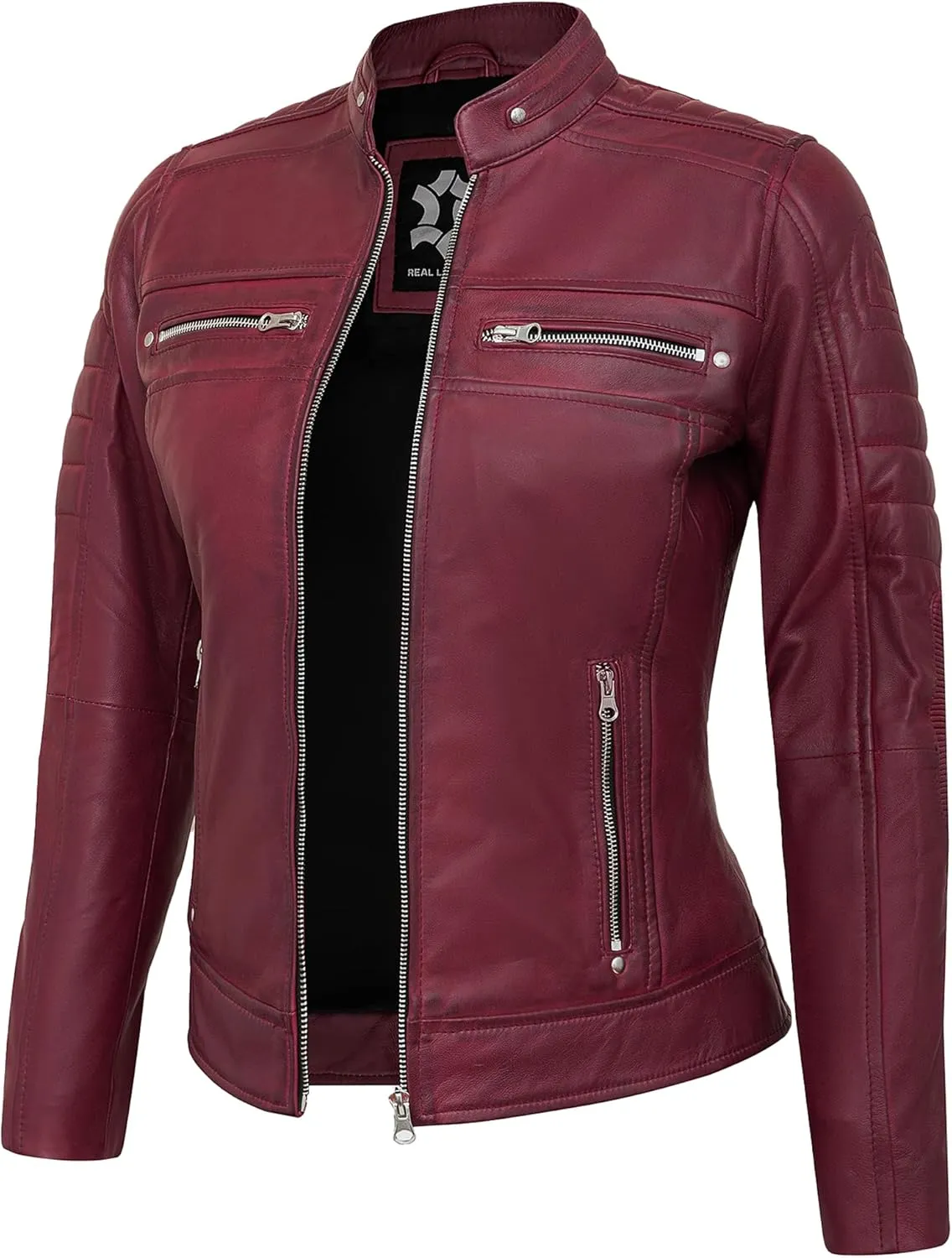 Casual Outerwear Real Lambskin Motorcycle Jacket Women - Classic Biker Style Euro Collar Womens Leather Jacket