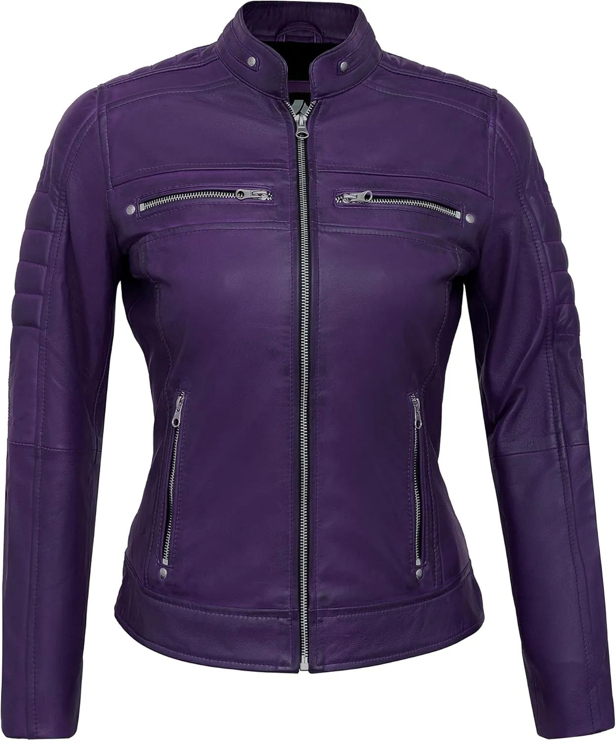 Casual Outerwear Real Lambskin Motorcycle Jacket Women - Classic Biker Style Euro Collar Womens Leather Jacket