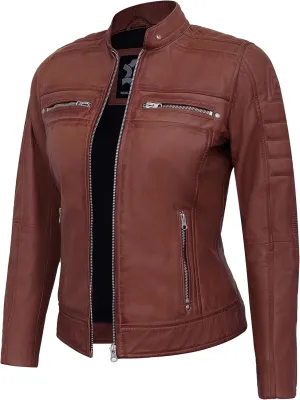 Casual Outerwear Real Lambskin Motorcycle Jacket Women - Classic Biker Style Euro Collar Womens Leather Jacket