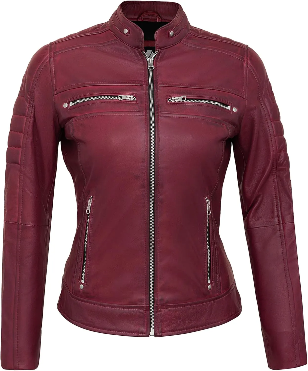 Casual Outerwear Real Lambskin Motorcycle Jacket Women - Classic Biker Style Euro Collar Womens Leather Jacket