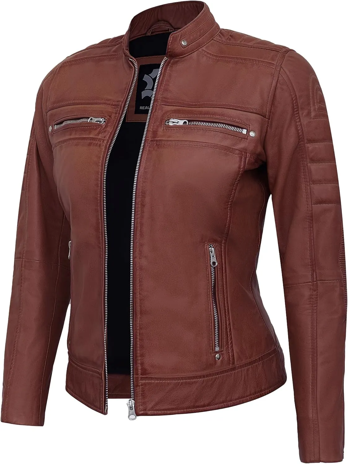 Casual Outerwear Real Lambskin Motorcycle Jacket Women - Classic Biker Style Euro Collar Womens Leather Jacket