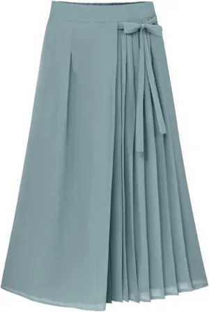 Casual Pants Skirts for Women Chiffon Pleated Elastic High Waist Wide Leg Lightweight Breathable Vacation Trousers