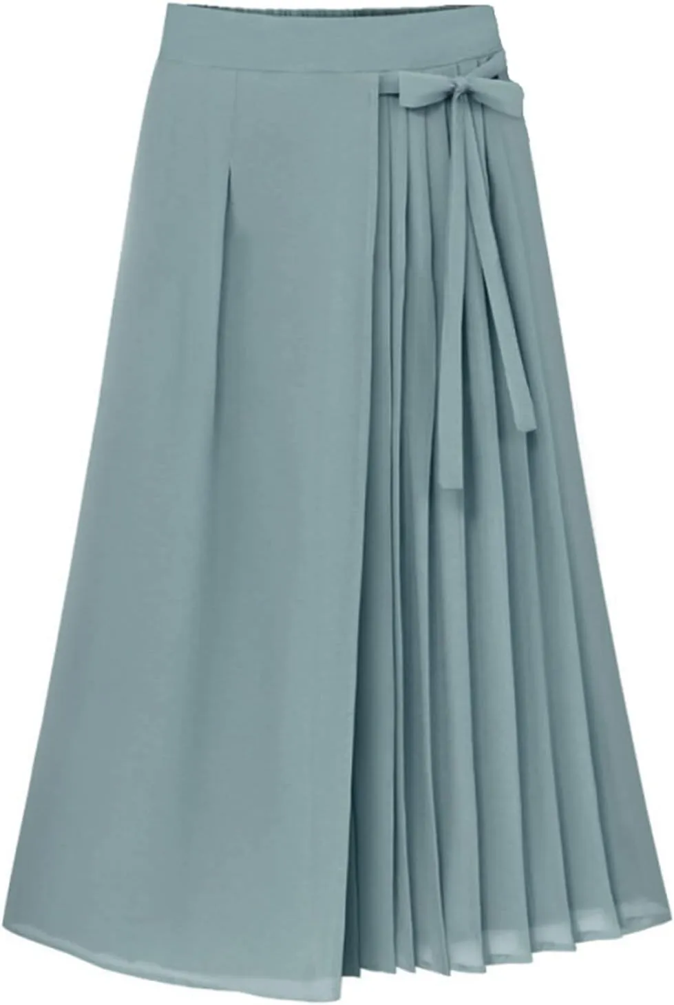 Casual Pants Skirts for Women Chiffon Pleated Elastic High Waist Wide Leg Lightweight Breathable Vacation Trousers