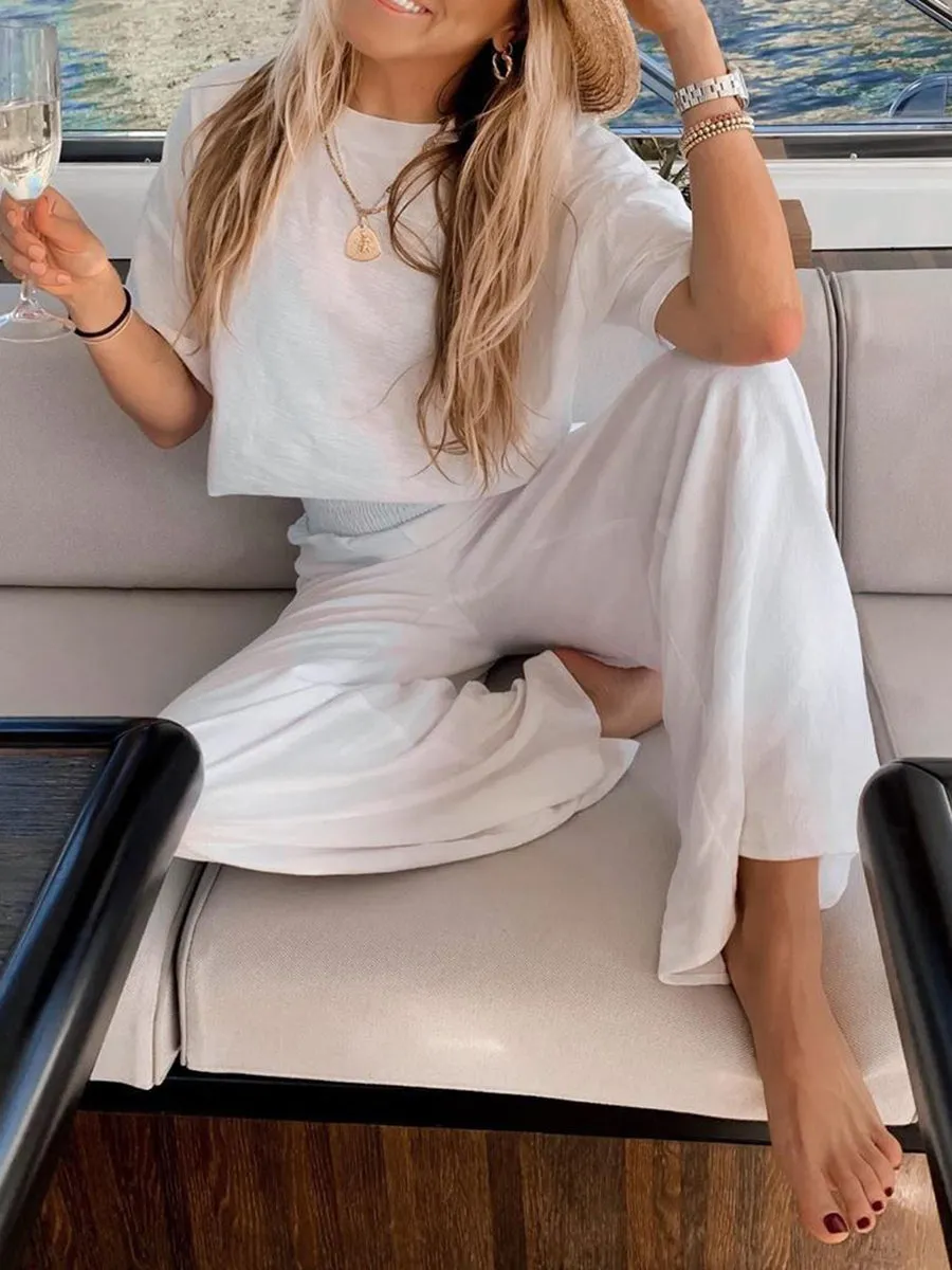 Casual Solid Color Short Sleeve Suit