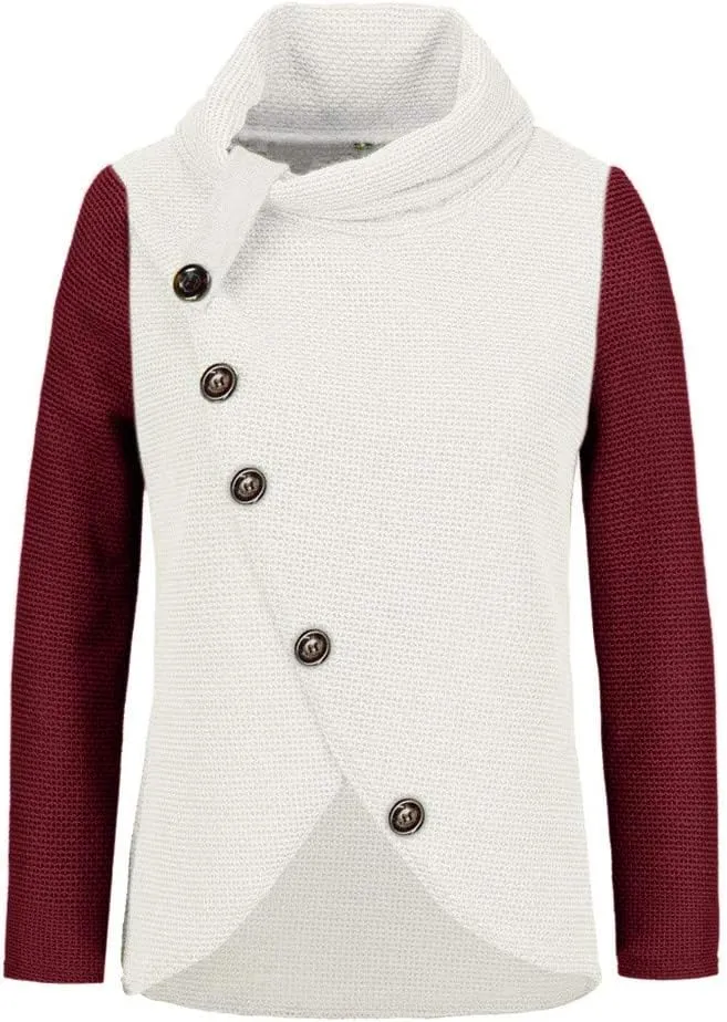 Casual Turtle Cowl Neck Asymmetric Hem Wrap Pullover Oversized Chunky Knitted Sweater Tops