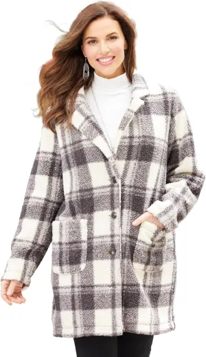 Catherines Women's Plus Size Teddy Bear Sherpa Trench Coat
