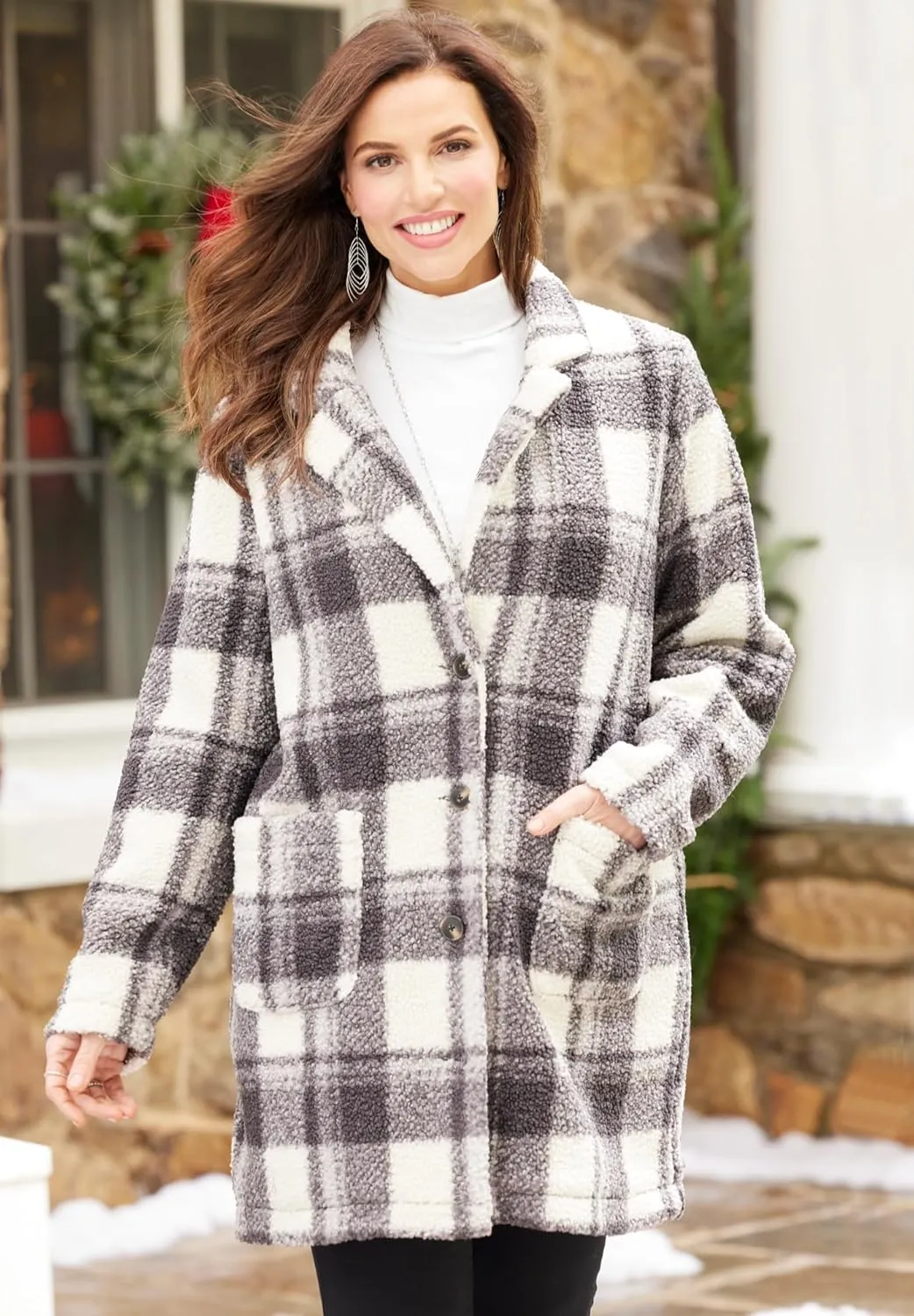 Catherines Women's Plus Size Teddy Bear Sherpa Trench Coat
