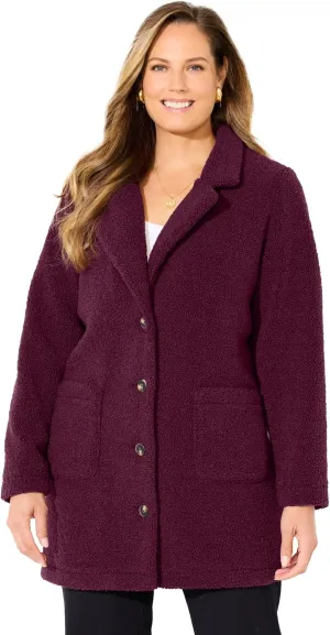 Catherines Women's Plus Size Teddy Bear Sherpa Trench Coat