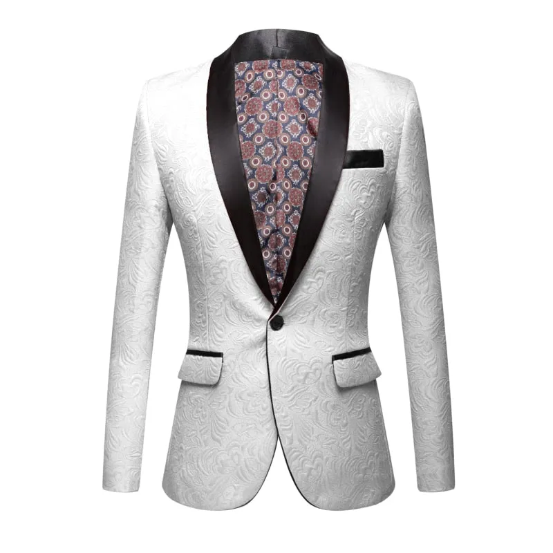 CGSUITS Men's Fashion Luxury Style Jacquard Black & Black Tuxedo Blazer Suit Jacket
