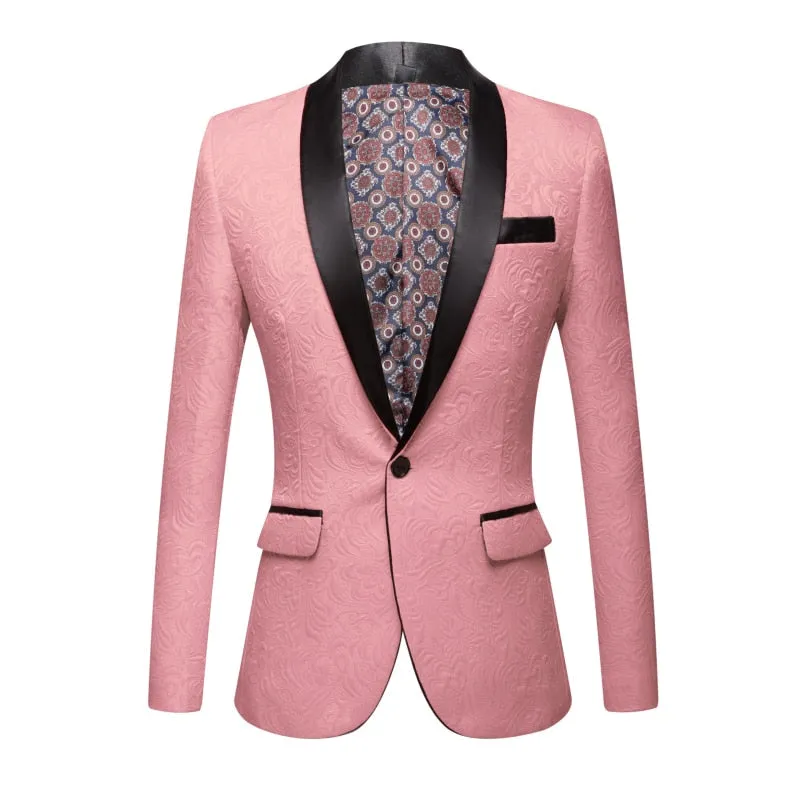 CGSUITS Men's Fashion Luxury Style Jacquard Black & Black Tuxedo Blazer Suit Jacket
