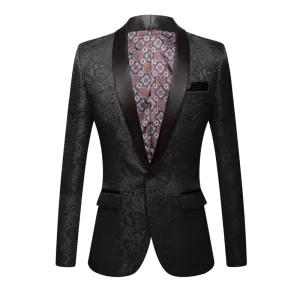 CGSUITS Men's Fashion Luxury Style Jacquard Black & Black Tuxedo Blazer Suit Jacket