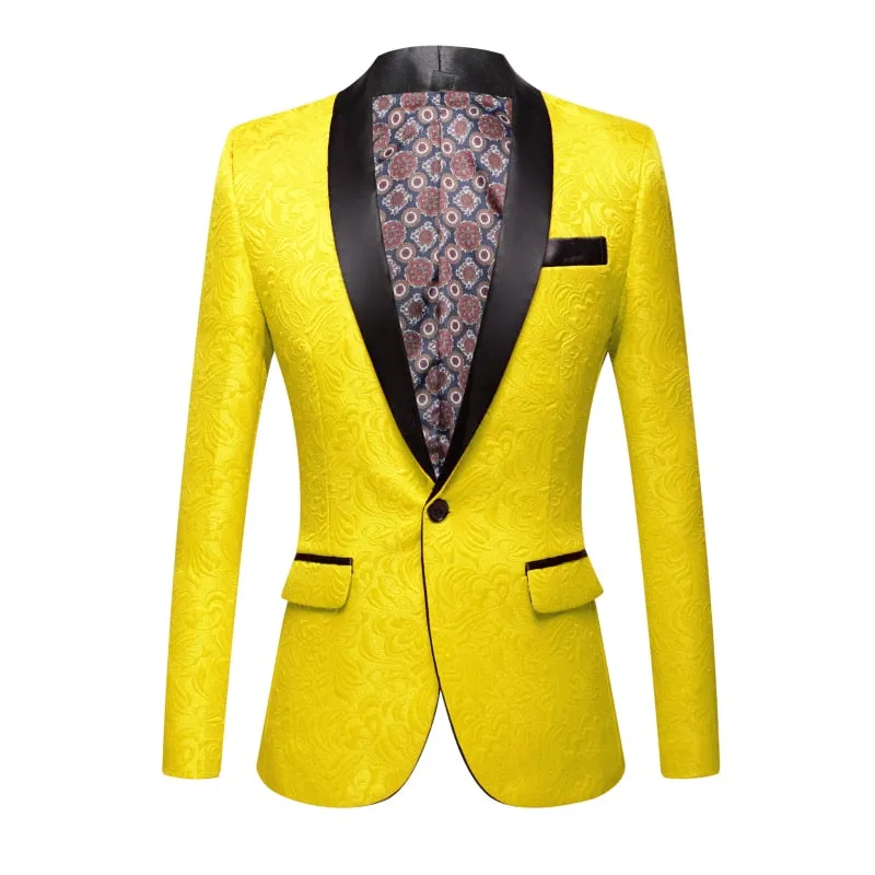 CGSUITS Men's Fashion Luxury Style Jacquard Black & Black Tuxedo Blazer Suit Jacket