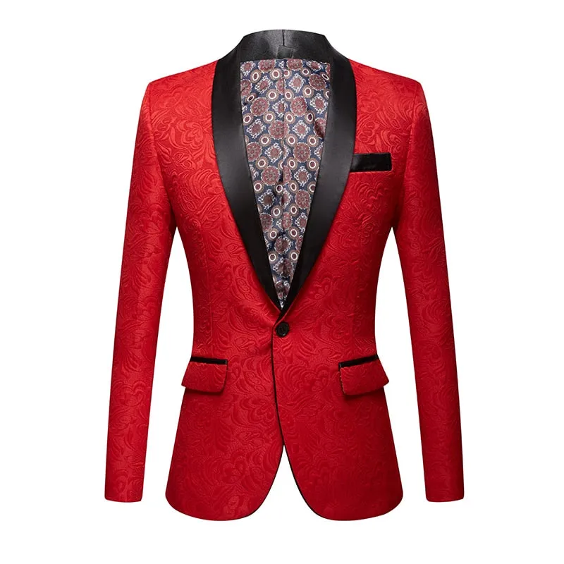 CGSUITS Men's Fashion Luxury Style Jacquard Black & Black Tuxedo Blazer Suit Jacket