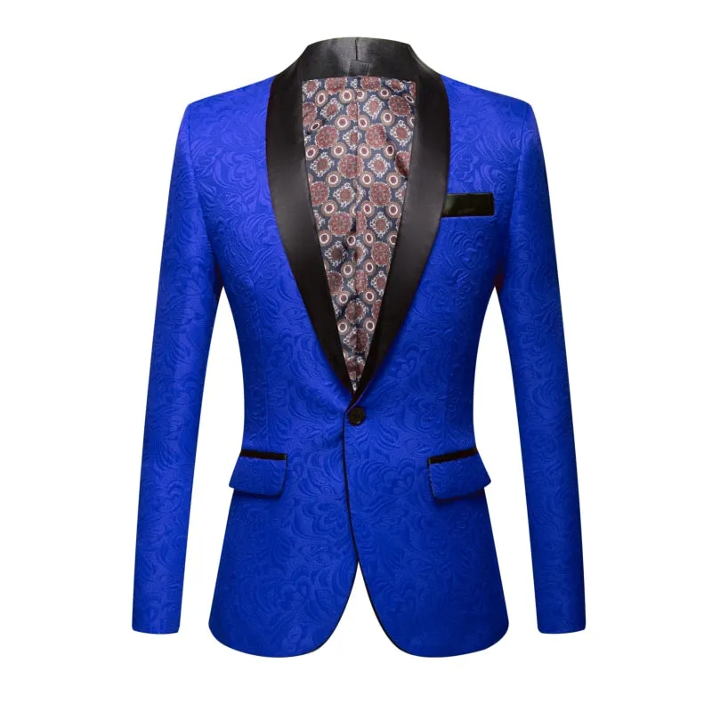 CGSUITS Men's Fashion Luxury Style Jacquard Black & Black Tuxedo Blazer Suit Jacket