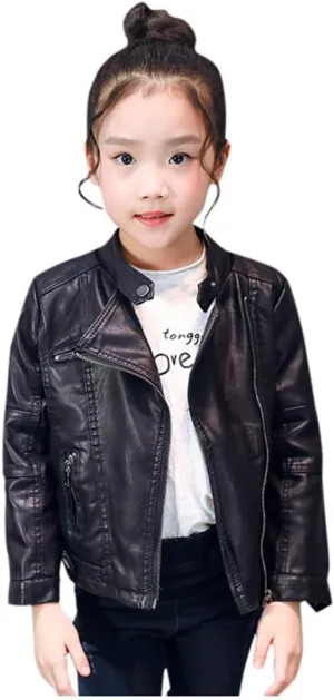 Children's Jacket Girl Boy Motorcycle Jacket Kid Outwear Solid Color Zipper Crop Coat Winter Coat Leather Windbreaker