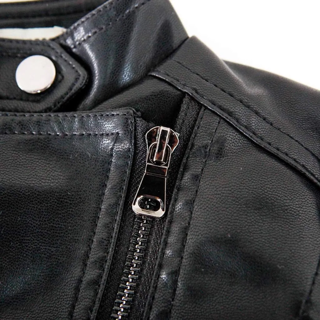 Children's Jacket Girl Boy Motorcycle Jacket Kid Outwear Solid Color Zipper Crop Coat Winter Coat Leather Windbreaker