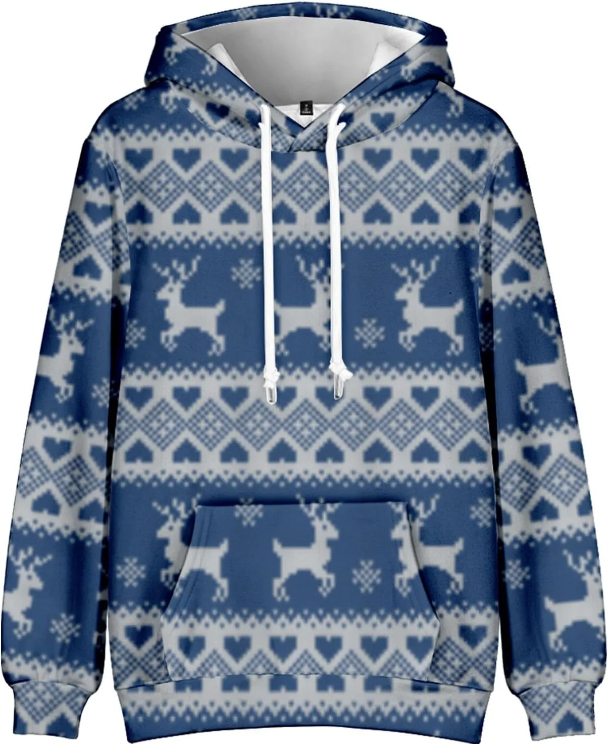 Christmas Hoodies For Men Trendy Funny Snowflake Reindeer Graphic Long Sleeve Drawstring Hooded Sweatshirts