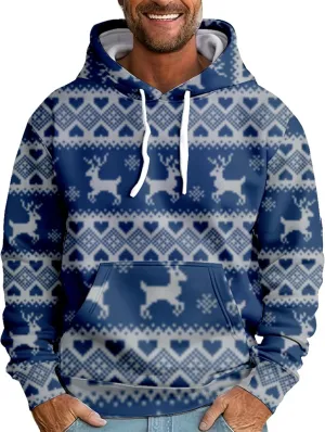 Christmas Hoodies For Men Trendy Funny Snowflake Reindeer Graphic Long Sleeve Drawstring Hooded Sweatshirts
