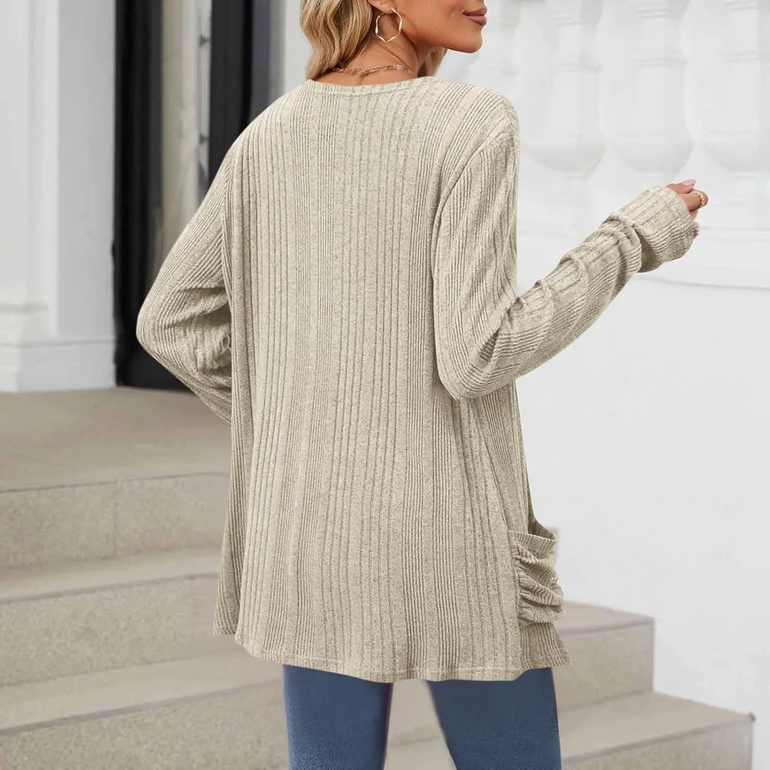 Chunky Cardigan Sweaters for Women Lightweight Open Front Knitted Cardigan Long Sleeve Outwear Coat with Pockets