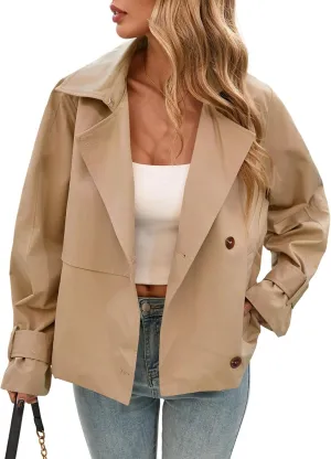 Cicy Bell Womens Cropped Trench Coat Short Single Breasted Jackets Lightweight Casual Outerwear