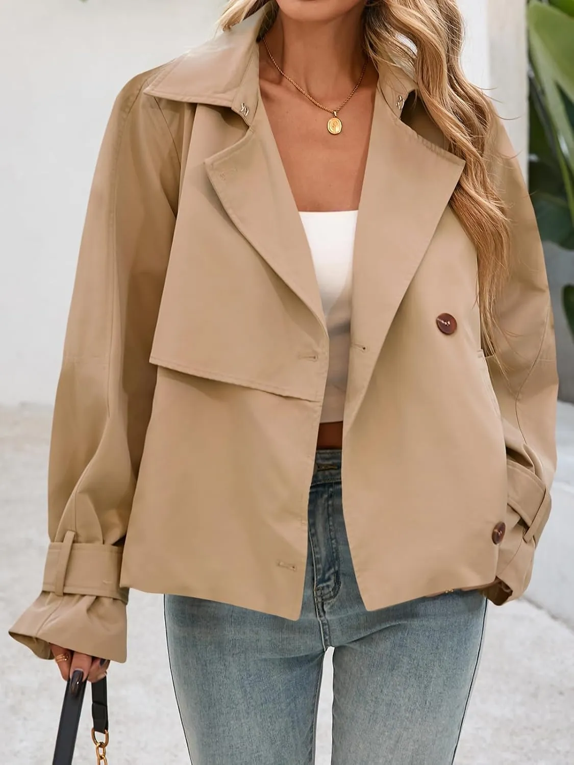 Cicy Bell Womens Cropped Trench Coat Short Single Breasted Jackets Lightweight Casual Outerwear