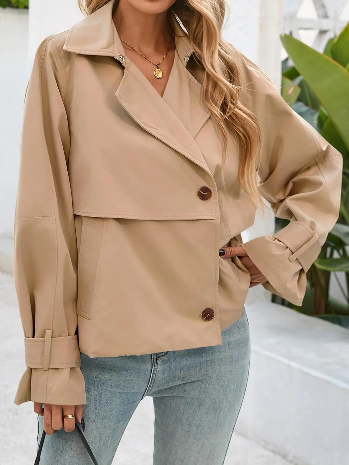 Cicy Bell Womens Cropped Trench Coat Short Single Breasted Jackets Lightweight Casual Outerwear