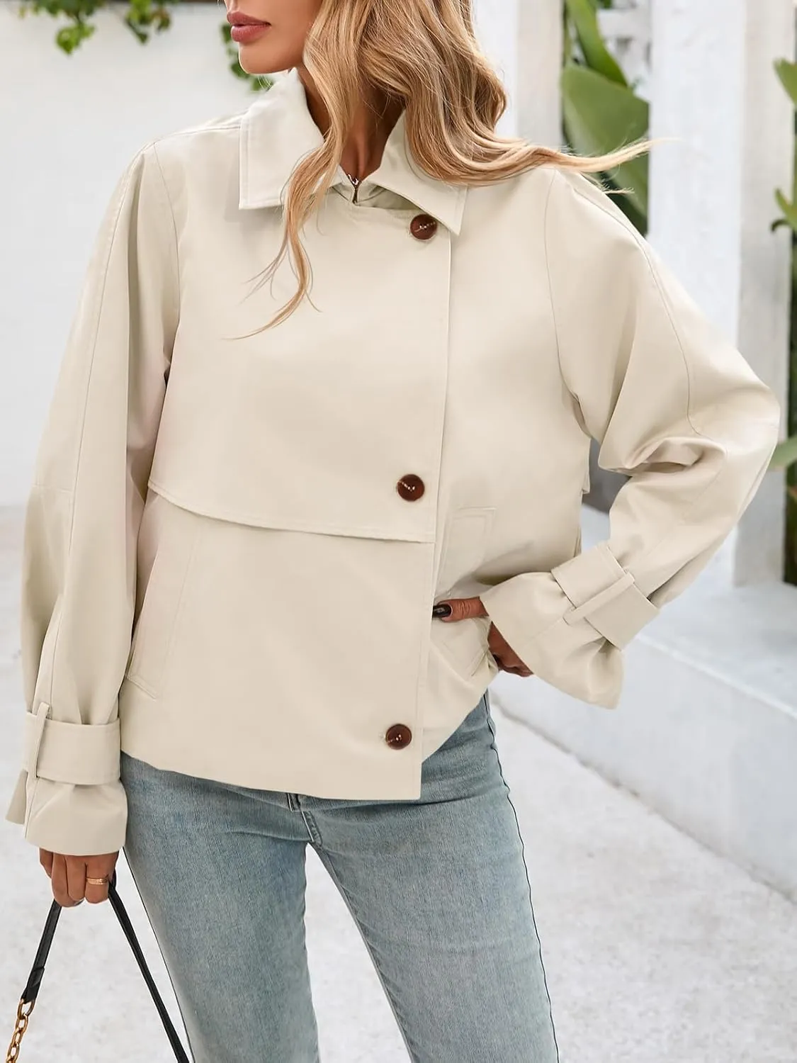 Cicy Bell Womens Cropped Trench Coat Short Single Breasted Jackets Lightweight Casual Outerwear