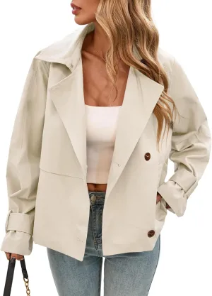 Cicy Bell Womens Cropped Trench Coat Short Single Breasted Jackets Lightweight Casual Outerwear