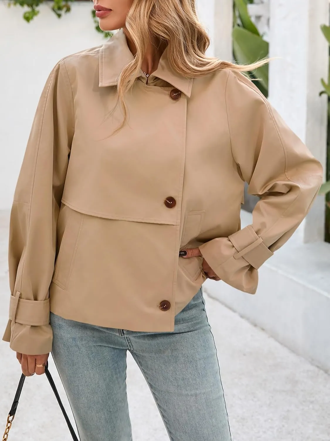 Cicy Bell Womens Cropped Trench Coat Short Single Breasted Jackets Lightweight Casual Outerwear