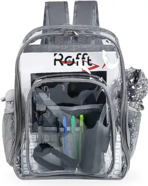 clear backpack heavy duty reinforced straps multiple pockets large capacity, transparent bag see through (Grey, Large)