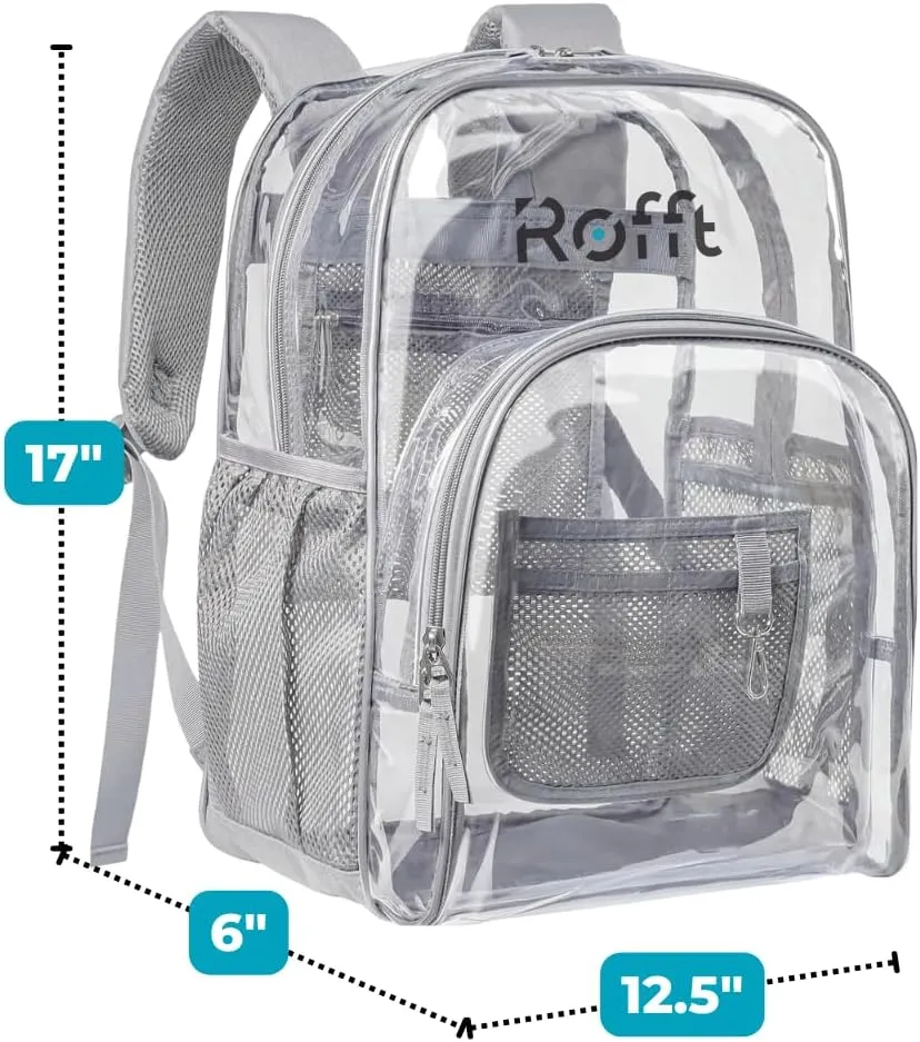 clear backpack heavy duty reinforced straps multiple pockets large capacity, transparent bag see through (Grey, Large)