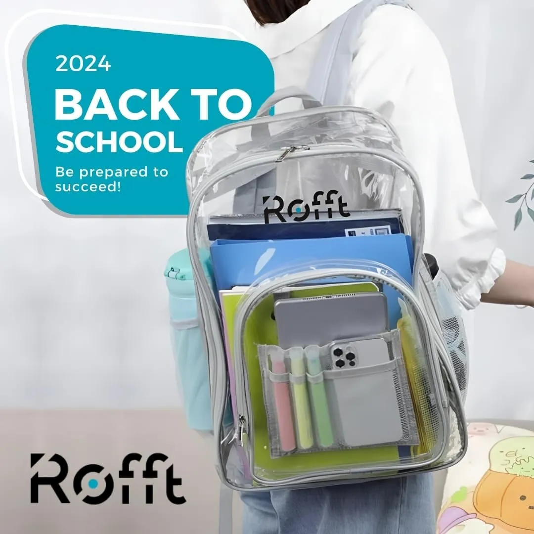 clear backpack heavy duty reinforced straps multiple pockets large capacity, transparent bag see through (Grey, Large)