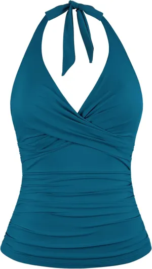 coastal rose Women's Underwire Tankini Top Twist Halter V Neck Swim Top Only Ruched Tummy Control Bathing Suit Tops