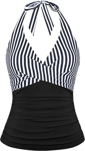 coastal rose Women's Underwire Tankini Top Twist Halter V Neck Swim Top Only Ruched Tummy Control Bathing Suit Tops